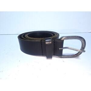 Worn Black Embossed Genuine Leather Dress Belt - Made in USA - Size Large